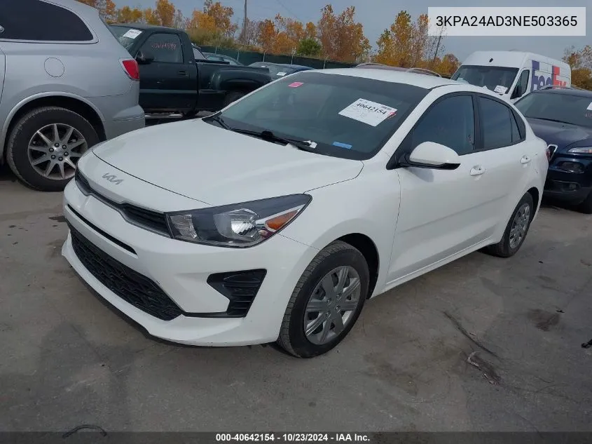 2022 Kia Rio S VIN: 3KPA24AD3NE503365 Lot: 40642154