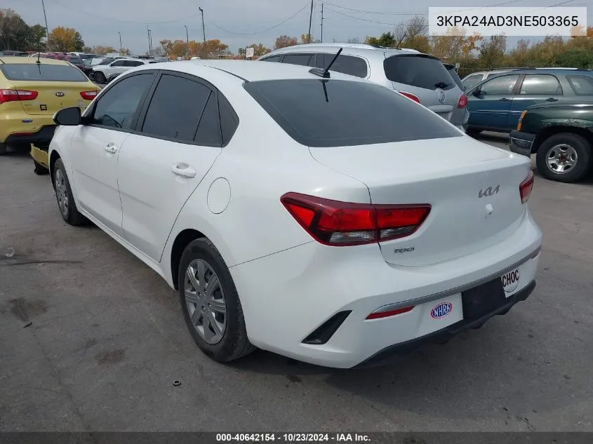 2022 Kia Rio S VIN: 3KPA24AD3NE503365 Lot: 40642154