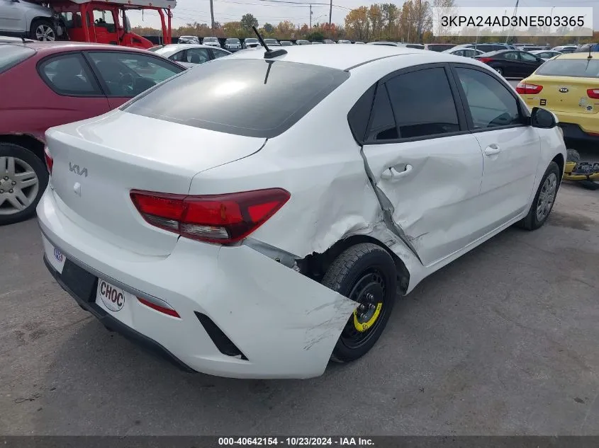 2022 Kia Rio S VIN: 3KPA24AD3NE503365 Lot: 40642154