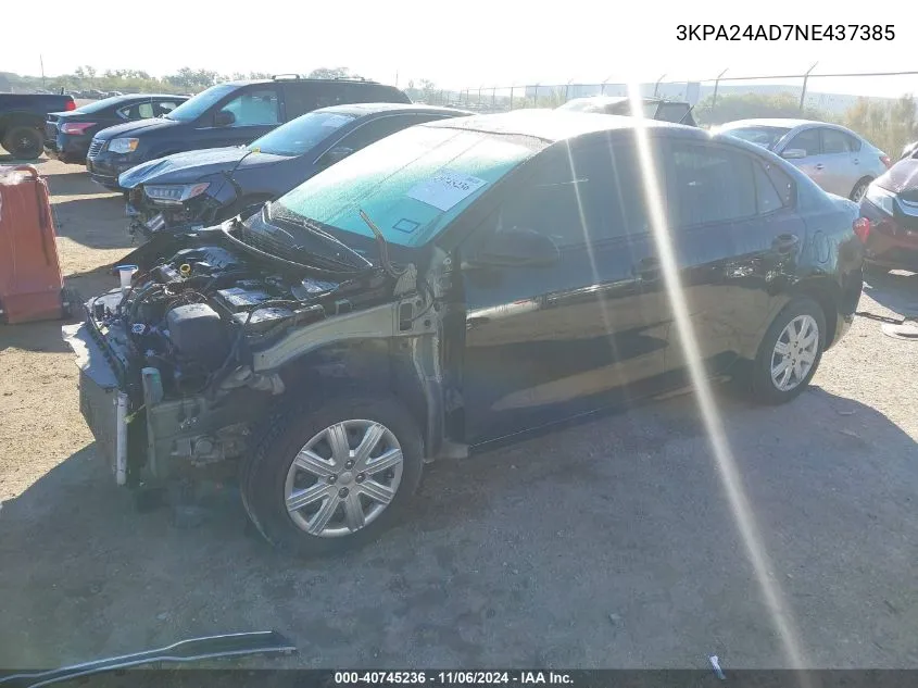 2022 Kia Rio S VIN: 3KPA24AD7NE437385 Lot: 40745236