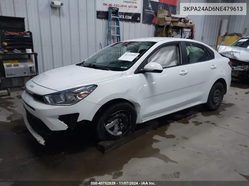 2022 Kia Rio Lx VIN: 3KPA24AD6NE479613 Lot: 40752539