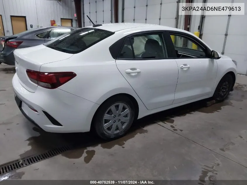 2022 Kia Rio Lx VIN: 3KPA24AD6NE479613 Lot: 40752539