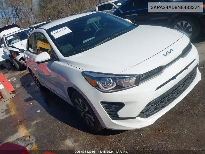 2022 Kia Rio S VIN: 3KPA24AD8NE483324 Lot: 40812040