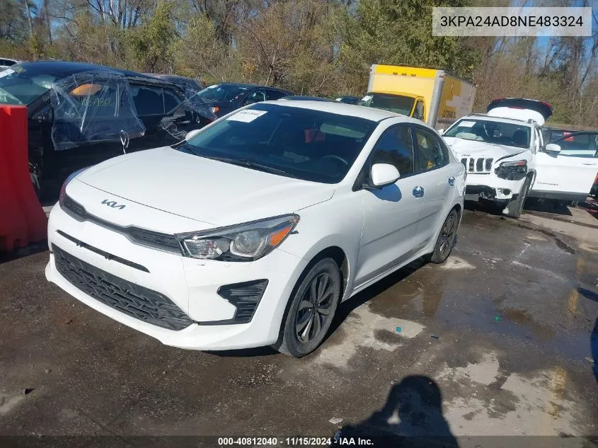 2022 Kia Rio S VIN: 3KPA24AD8NE483324 Lot: 40812040