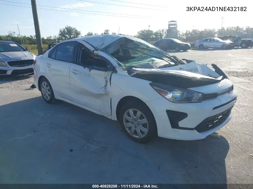 2022 Kia Rio S VIN: 3KPA24AD1NE432182 Lot: 40828208