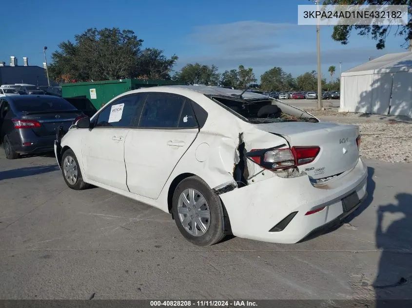 2022 Kia Rio S VIN: 3KPA24AD1NE432182 Lot: 40828208