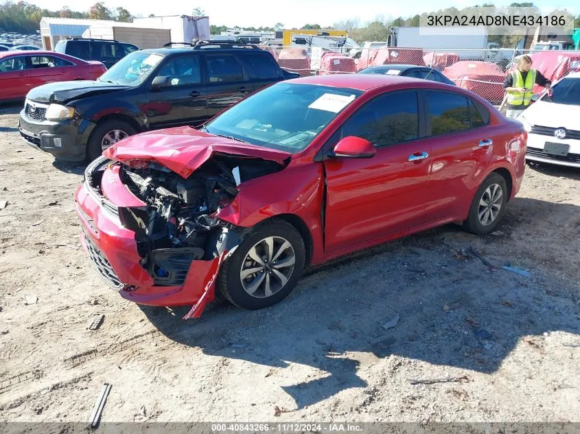 2022 Kia Rio S VIN: 3KPA24AD8NE434186 Lot: 40843266