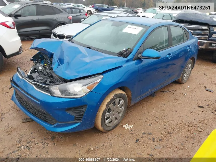 2022 Kia Rio S VIN: 3KPA24AD1NE473251 Lot: 40888807