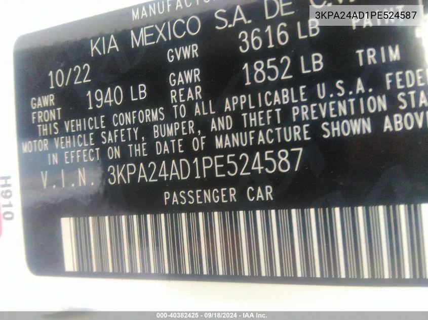 3KPA24AD1PE524587 2023 Kia Rio S