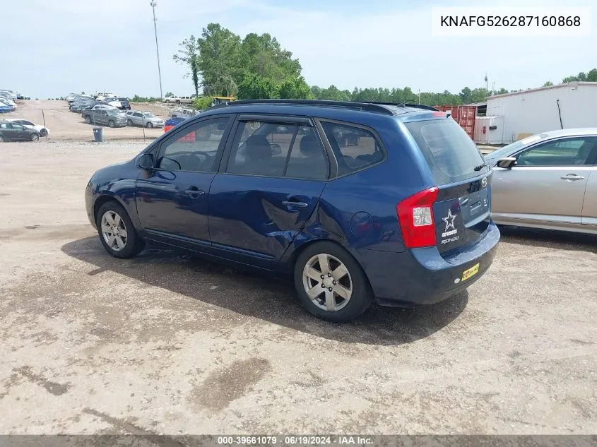 2008 Kia Rondo Lx V6 VIN: KNAFG526287160868 Lot: 39661079