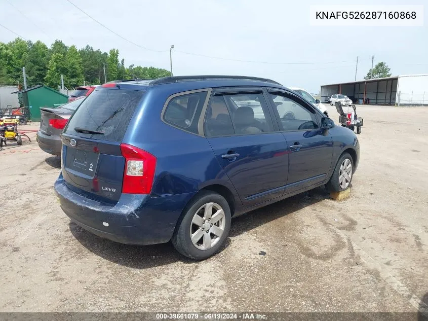 2008 Kia Rondo Lx V6 VIN: KNAFG526287160868 Lot: 39661079