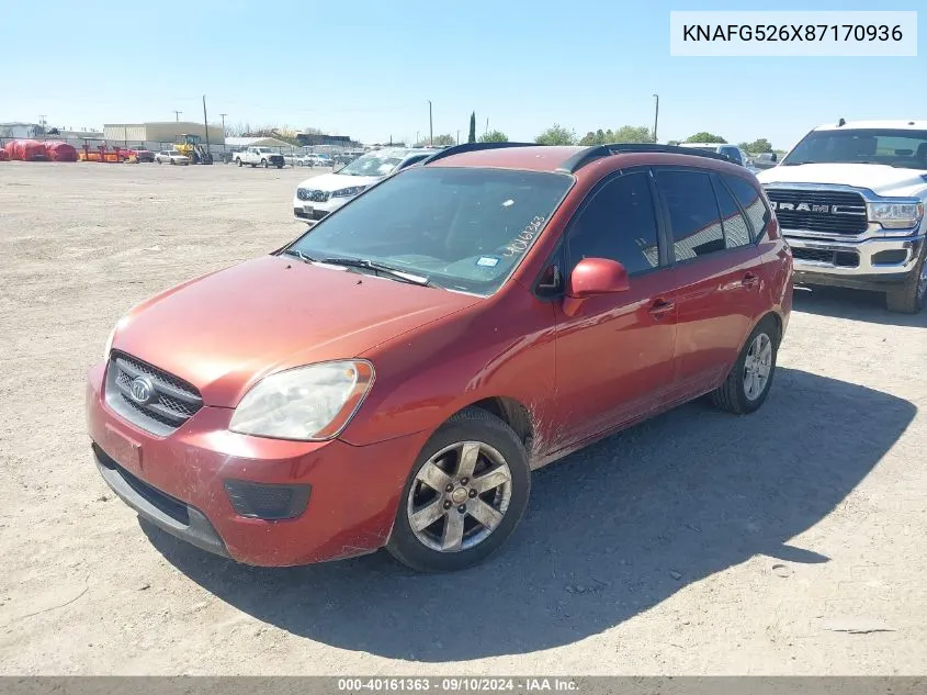 2008 Kia Rondo Lx V6 VIN: KNAFG526X87170936 Lot: 40161363