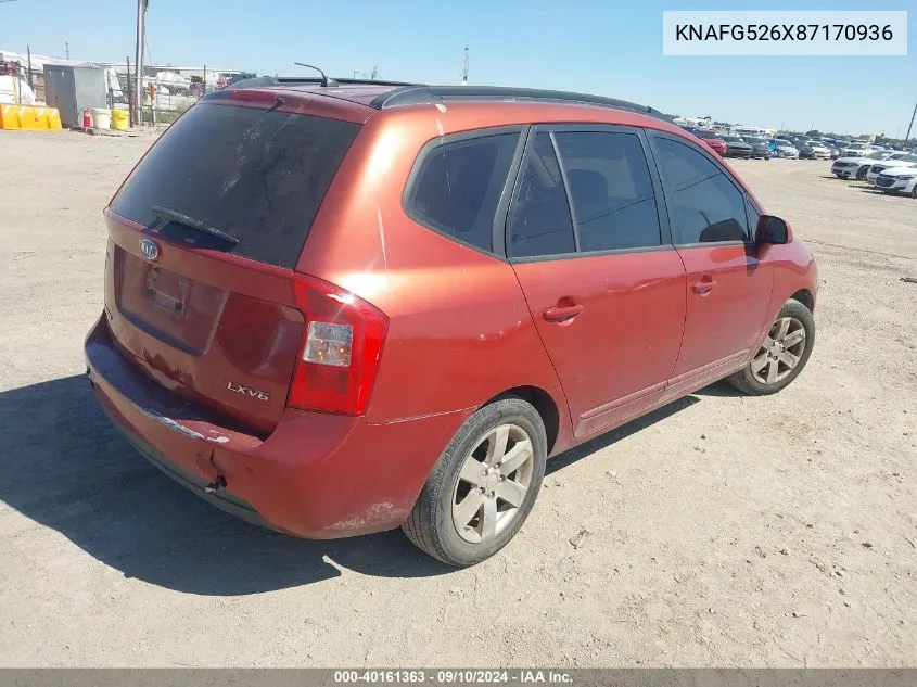 2008 Kia Rondo Lx V6 VIN: KNAFG526X87170936 Lot: 40161363