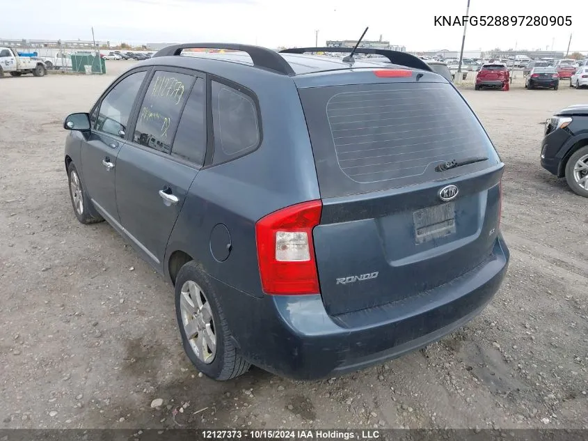 2009 Kia Rondo VIN: KNAFG528897280905 Lot: 12127373