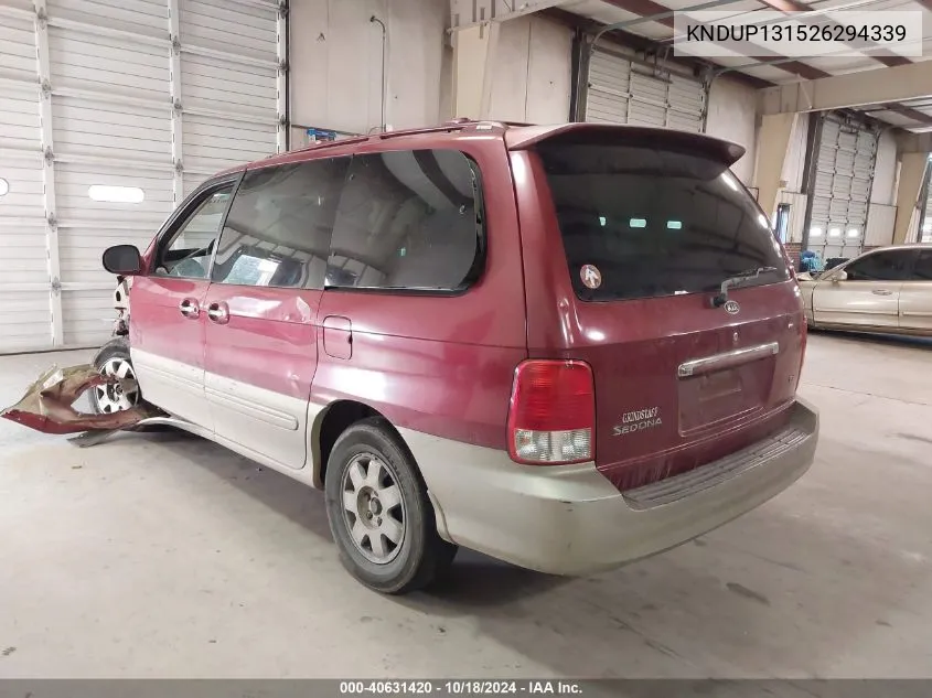 2002 Kia Sedona Ex/Lx VIN: KNDUP131526294339 Lot: 40631420