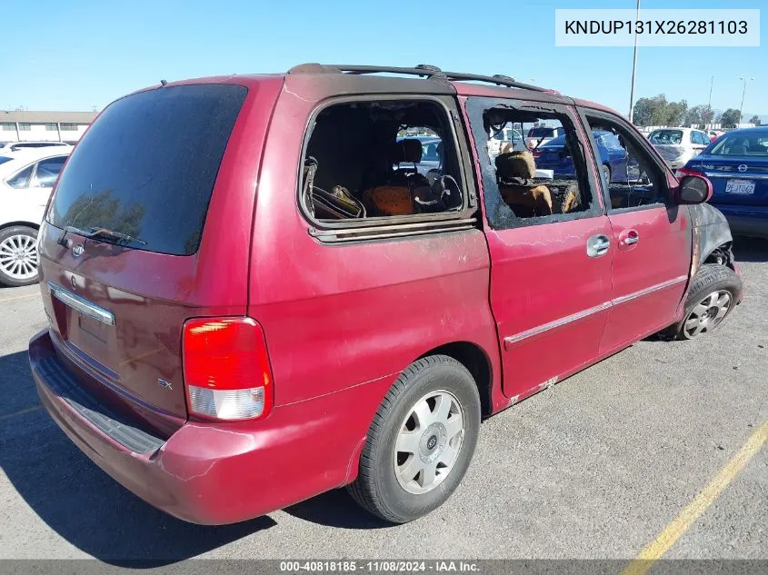 2002 Kia Sedona Ex/Lx VIN: KNDUP131X26281103 Lot: 40818185