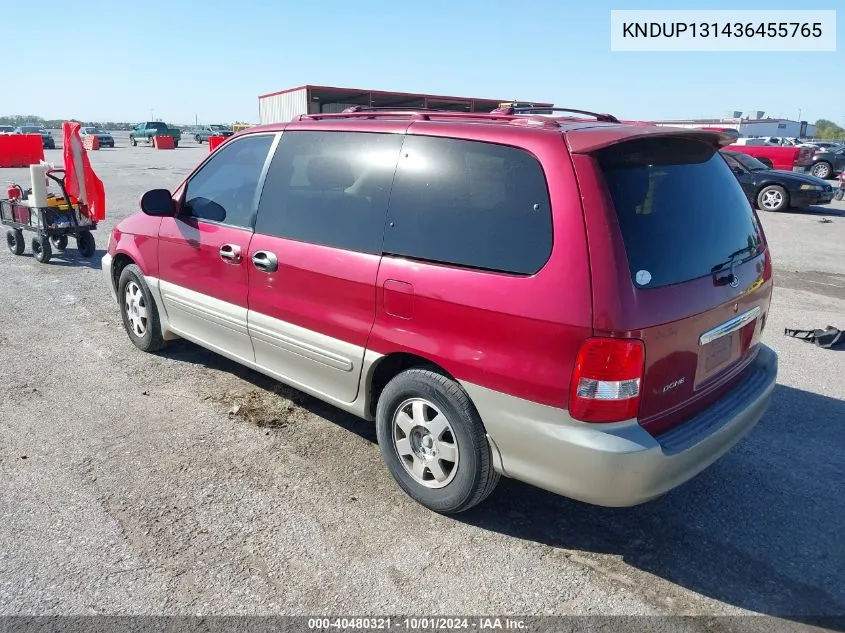 2003 Kia Sedona Ex/Lx VIN: KNDUP131436455765 Lot: 40480321