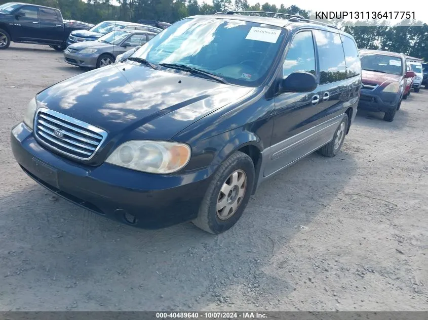 2003 Kia Sedona Ex/Lx VIN: KNDUP131136417751 Lot: 40489640