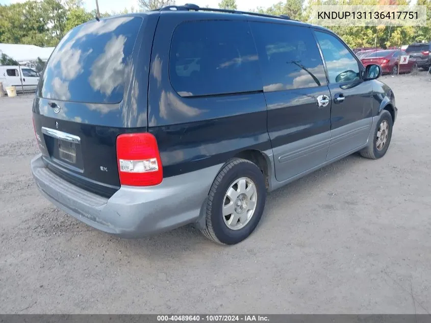 2003 Kia Sedona Ex/Lx VIN: KNDUP131136417751 Lot: 40489640