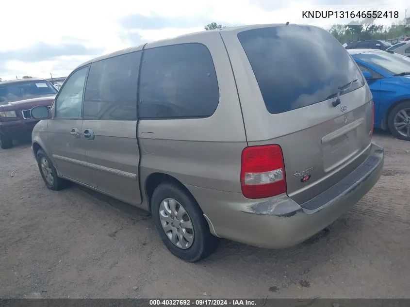 2004 Kia Sedona Ex/Lx VIN: KNDUP131646552418 Lot: 40327692