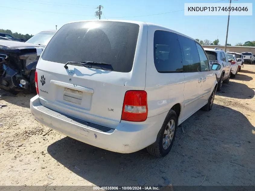 2004 Kia Sedona Ex/Lx VIN: KNDUP131746594046 Lot: 40535906