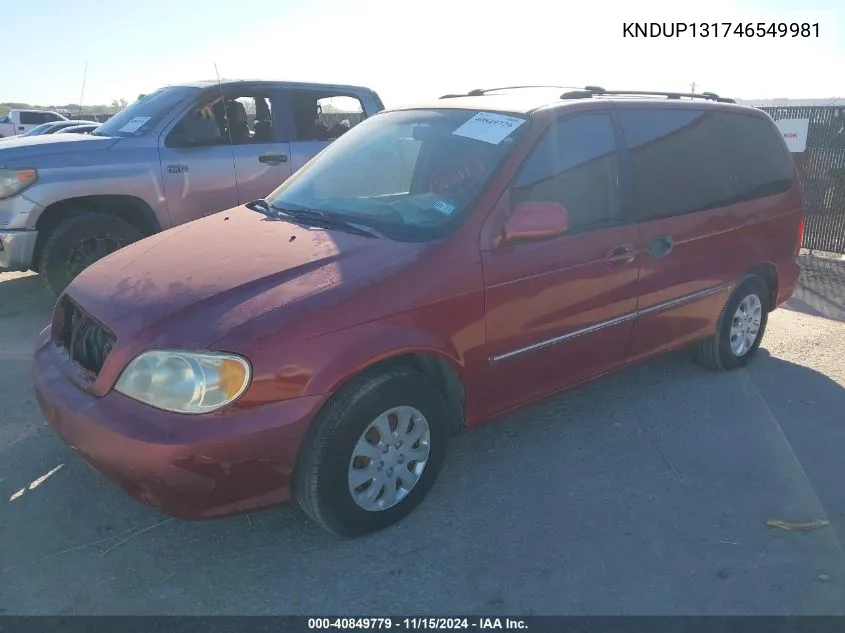 KNDUP131746549981 2004 Kia Sedona Ex/Lx