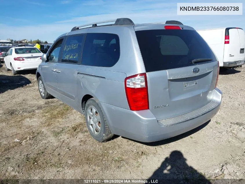 2006 Kia Sedona VIN: KNDMB233766080738 Lot: 12111021