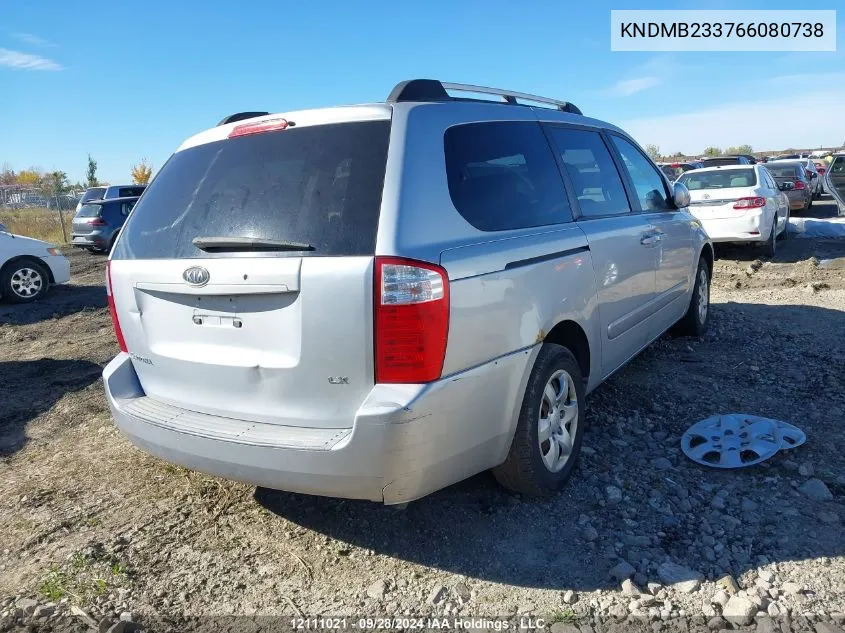 2006 Kia Sedona VIN: KNDMB233766080738 Lot: 12111021