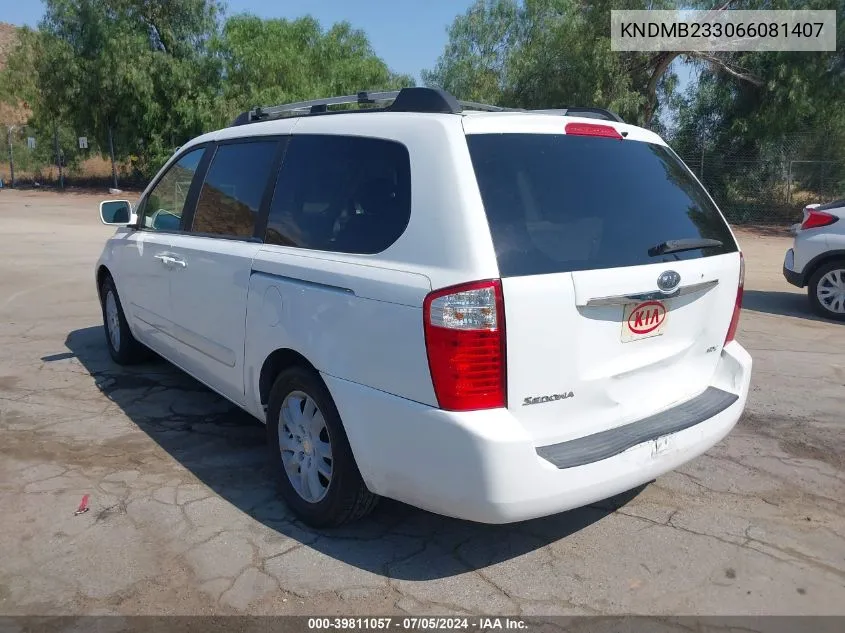 2006 Kia Sedona Ex/Lx VIN: KNDMB233066081407 Lot: 39811057