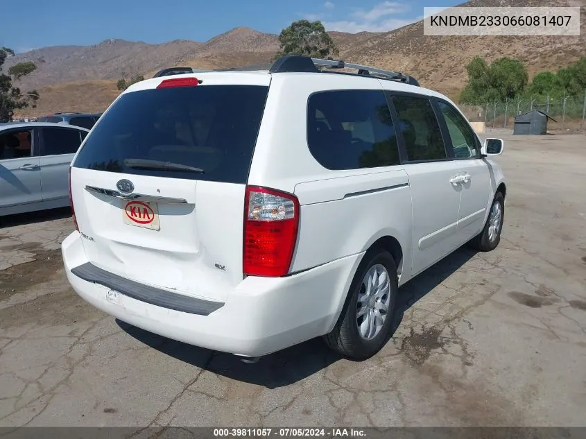 2006 Kia Sedona Ex/Lx VIN: KNDMB233066081407 Lot: 39811057