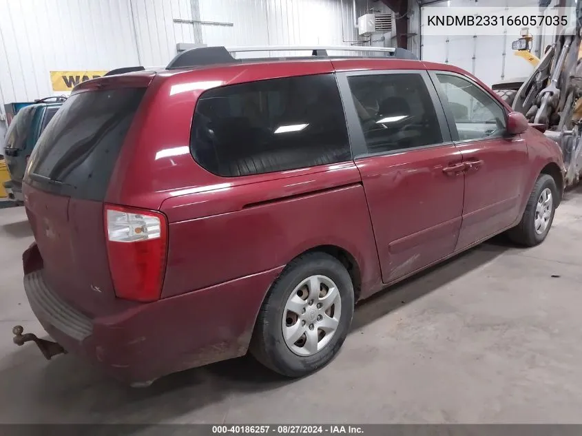 2006 Kia Sedona Ex/Lx VIN: KNDMB233166057035 Lot: 40186257