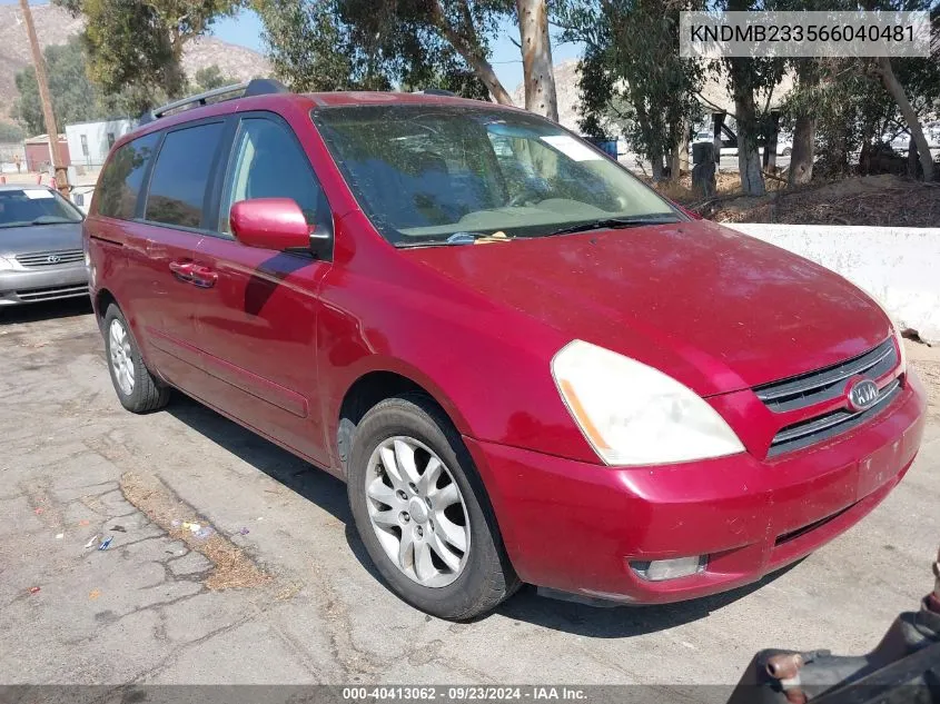 2006 Kia Sedona Ex/Lx VIN: KNDMB233566040481 Lot: 40413062