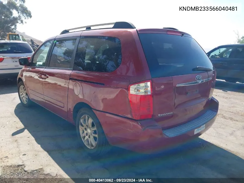 2006 Kia Sedona Ex/Lx VIN: KNDMB233566040481 Lot: 40413062