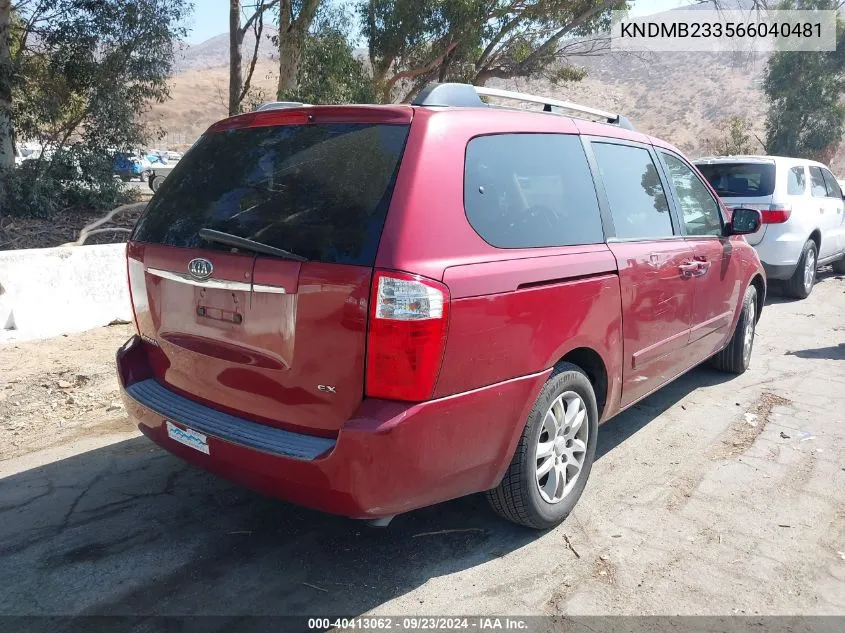 2006 Kia Sedona Ex/Lx VIN: KNDMB233566040481 Lot: 40413062