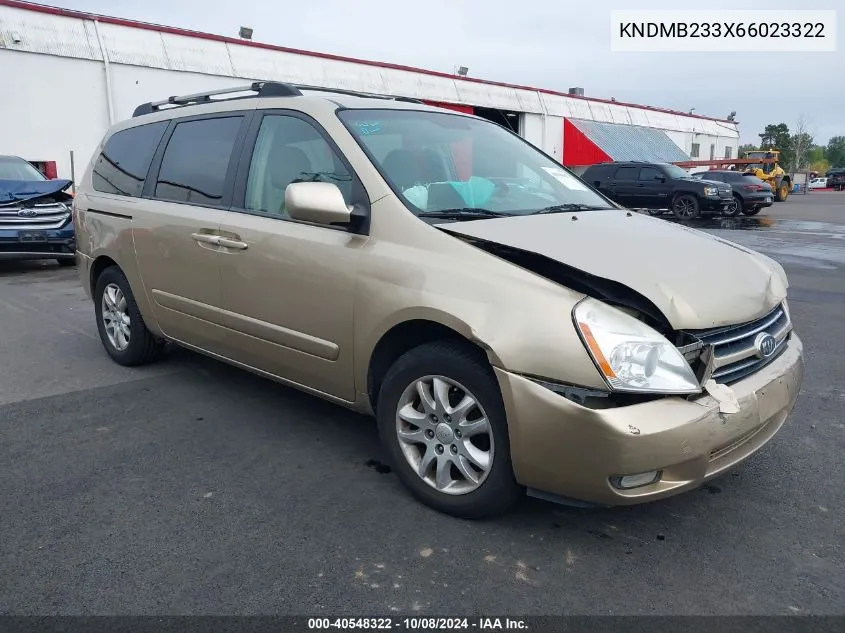 2006 Kia Sedona Ex/Lx VIN: KNDMB233X66023322 Lot: 40548322