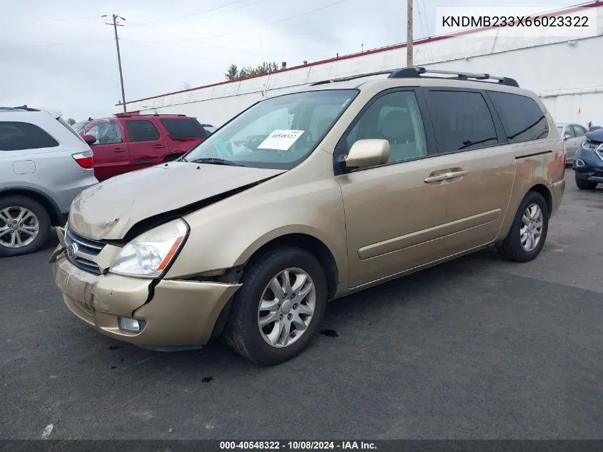 2006 Kia Sedona Ex/Lx VIN: KNDMB233X66023322 Lot: 40548322