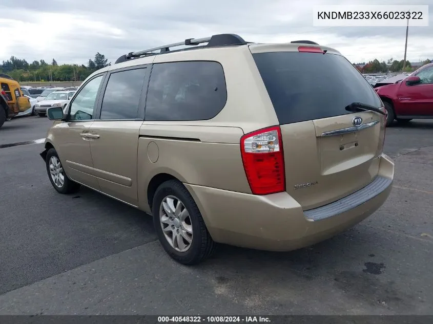 2006 Kia Sedona Ex/Lx VIN: KNDMB233X66023322 Lot: 40548322