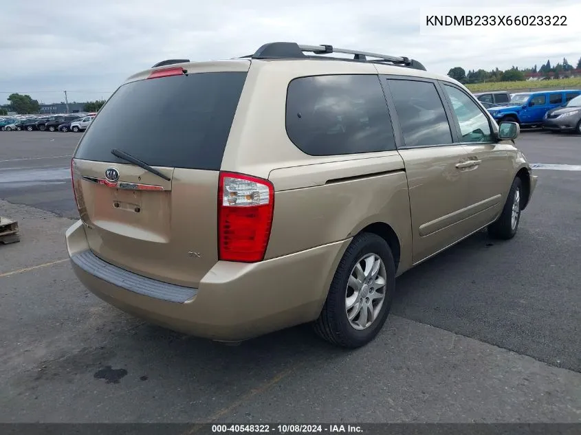 2006 Kia Sedona Ex/Lx VIN: KNDMB233X66023322 Lot: 40548322