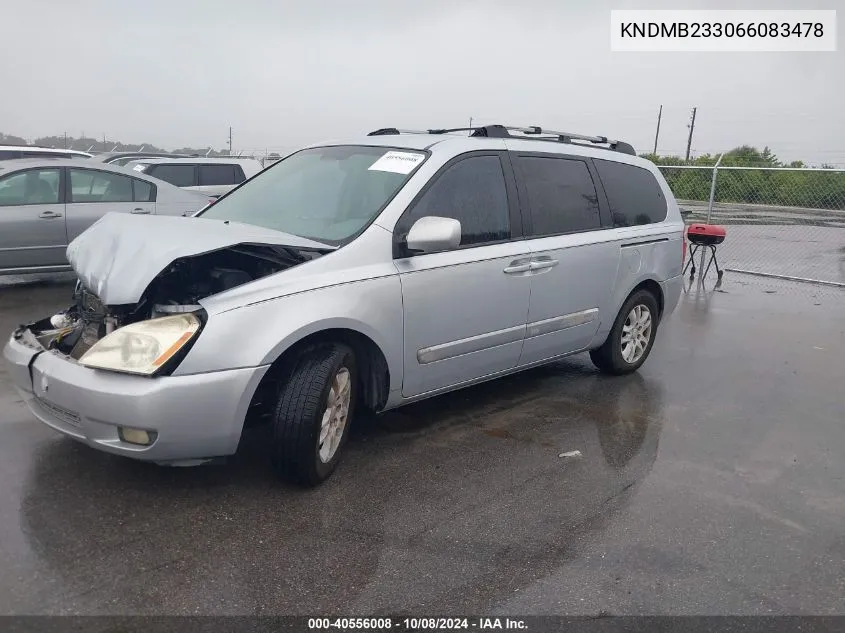 2006 Kia Sedona Ex/Lx VIN: KNDMB233066083478 Lot: 40556008