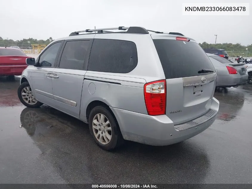 2006 Kia Sedona Ex/Lx VIN: KNDMB233066083478 Lot: 40556008