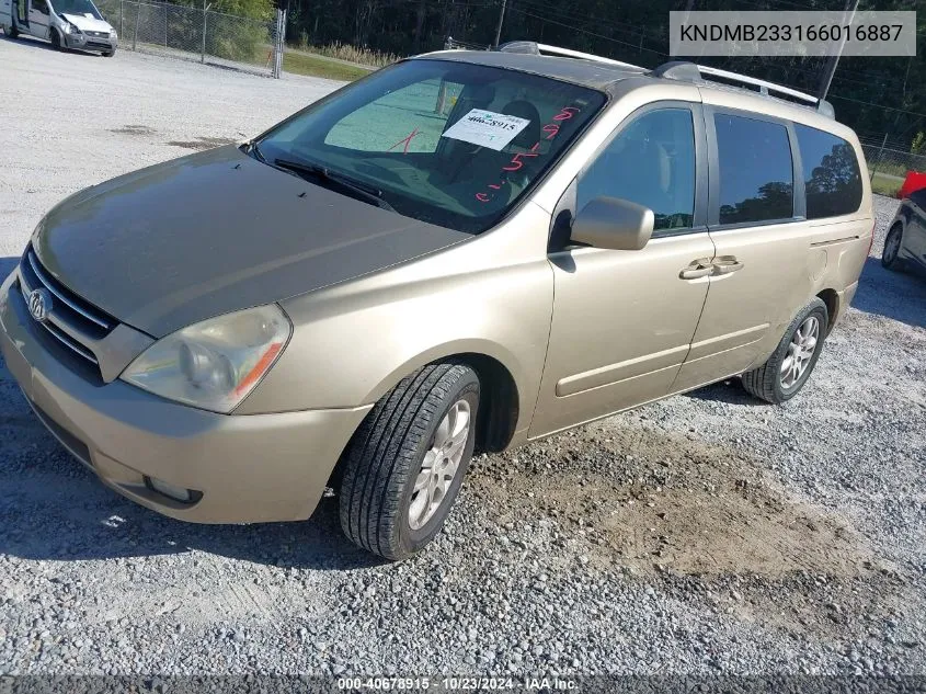 2006 Kia Sedona Ex/Lx VIN: KNDMB233166016887 Lot: 40678915