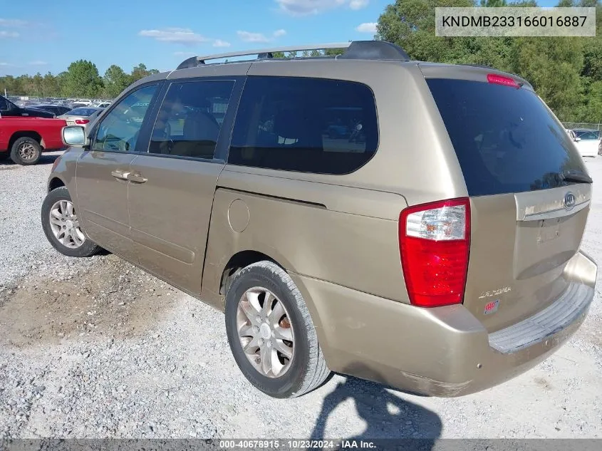 2006 Kia Sedona Ex/Lx VIN: KNDMB233166016887 Lot: 40678915