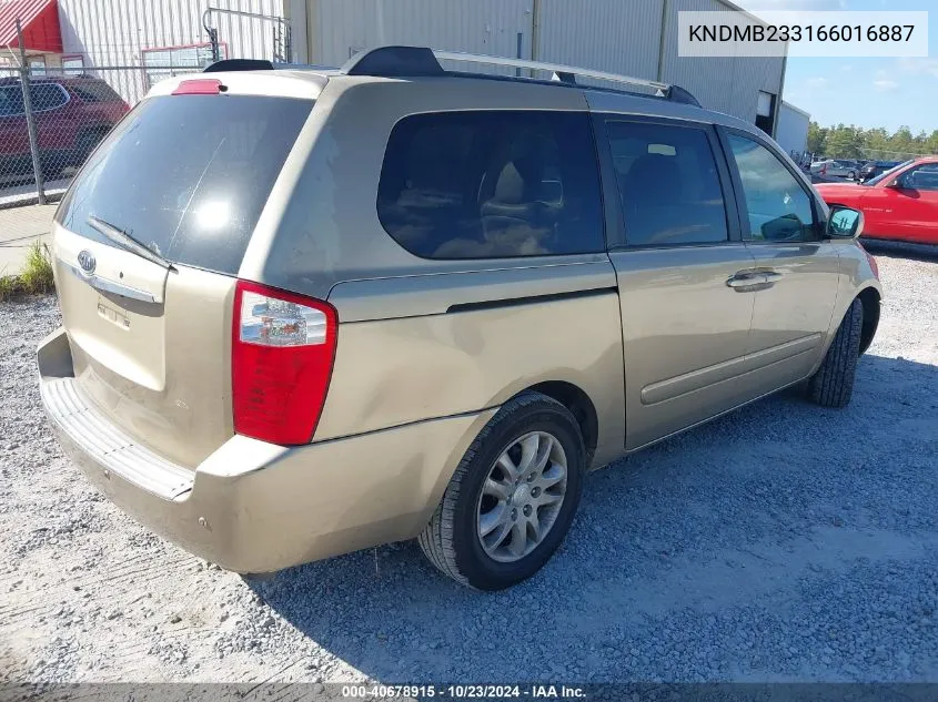 2006 Kia Sedona Ex/Lx VIN: KNDMB233166016887 Lot: 40678915