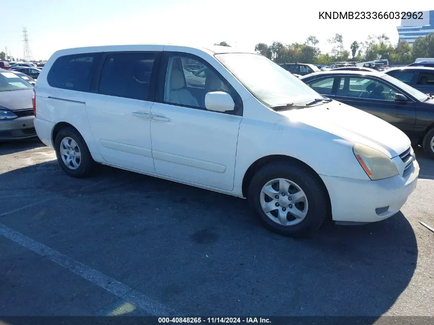 2006 Kia Sedona Ex/Lx VIN: KNDMB233366032962 Lot: 40848265