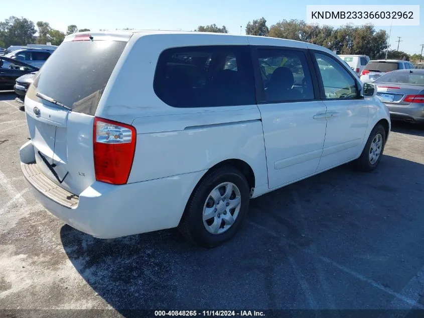 2006 Kia Sedona Ex/Lx VIN: KNDMB233366032962 Lot: 40848265