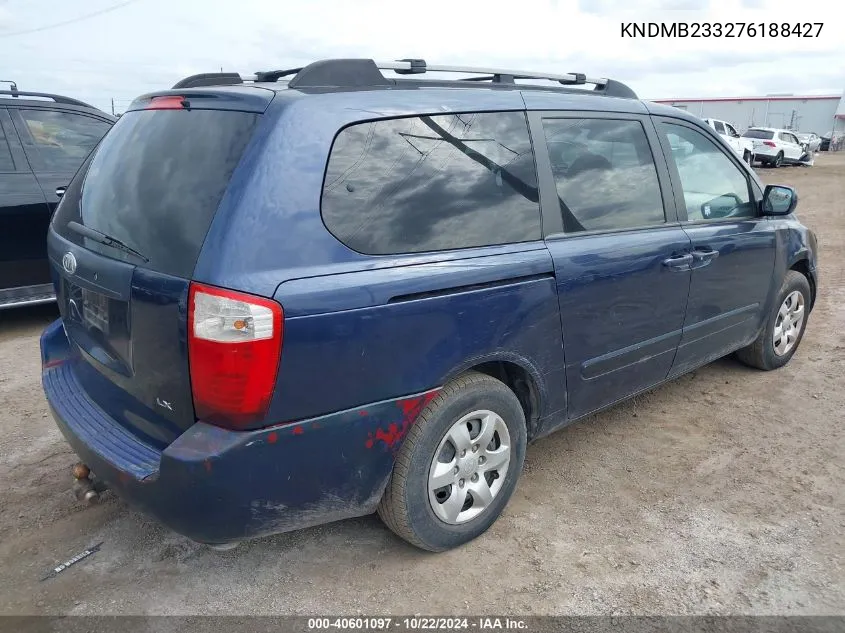 2007 Kia Sedona Lx VIN: KNDMB233276188427 Lot: 40601097