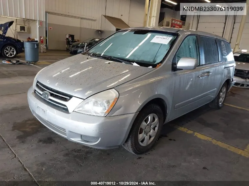 2007 Kia Sedona Lx VIN: KNDMB233076119039 Lot: 40719012