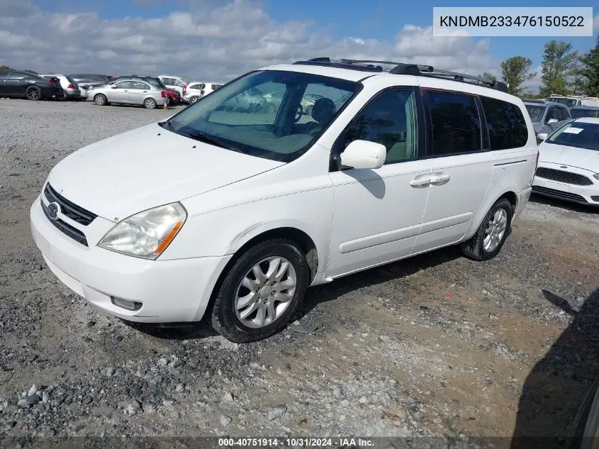 2007 Kia Sedona Ex VIN: KNDMB233476150522 Lot: 40751914