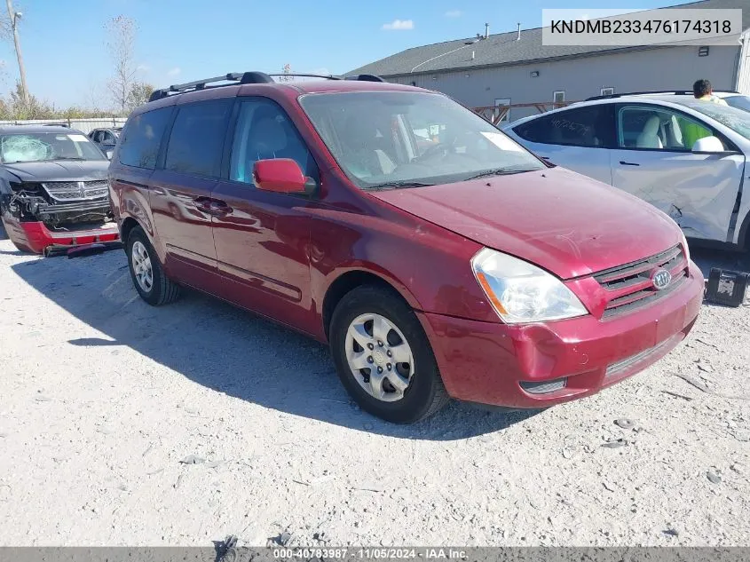 2007 Kia Sedona Lx VIN: KNDMB233476174318 Lot: 40783987