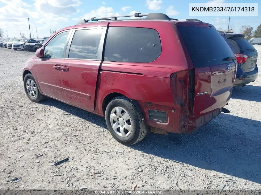 2007 Kia Sedona Lx VIN: KNDMB233476174318 Lot: 40783987